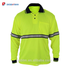 Vente en gros Qualité garantie 100% Polyester T-shirt de sécurité à manches longues Hi Vis réfléchissant polos avec poche de stylo